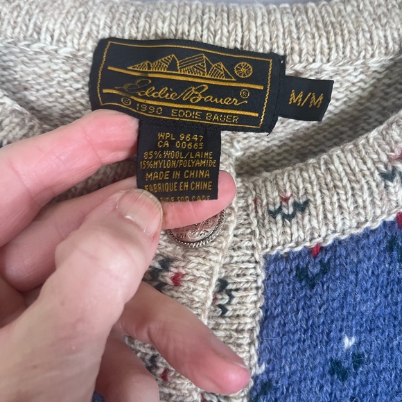Vintage Eddie Bauer Wool Cardigan Sweater Women Medium Grey Cottagecore Grandma - Picture 7 of 12